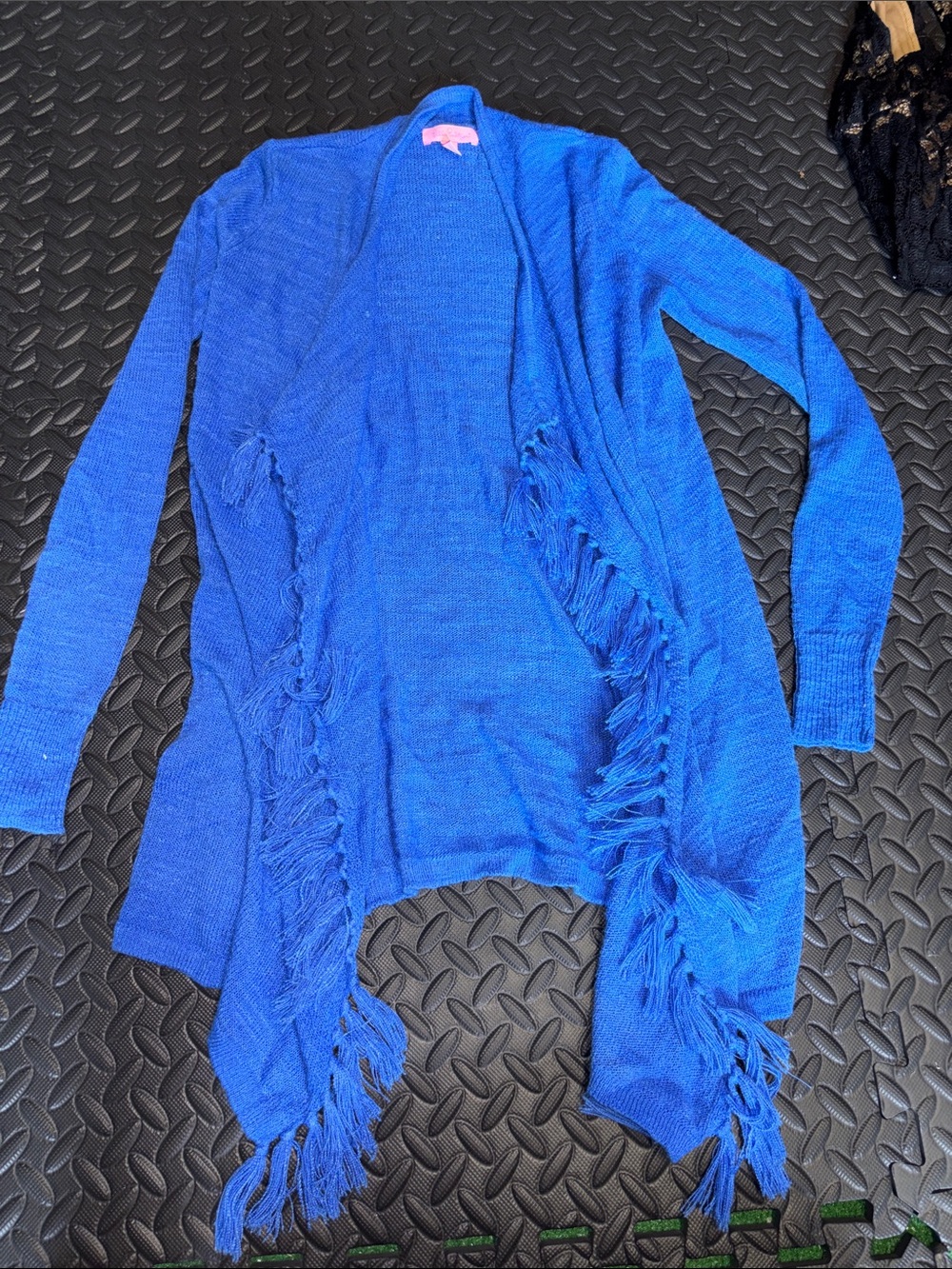 Lilly Pulitzer Blue Fringe Open-Front Women's Sweater Cardigan